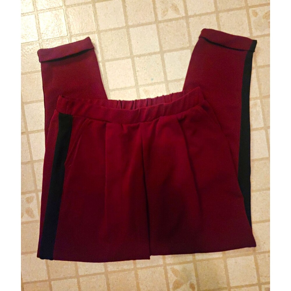 Hot Kiss Burgundy Joggers XL Black Side Stripe Textured Knit High Rise Pants